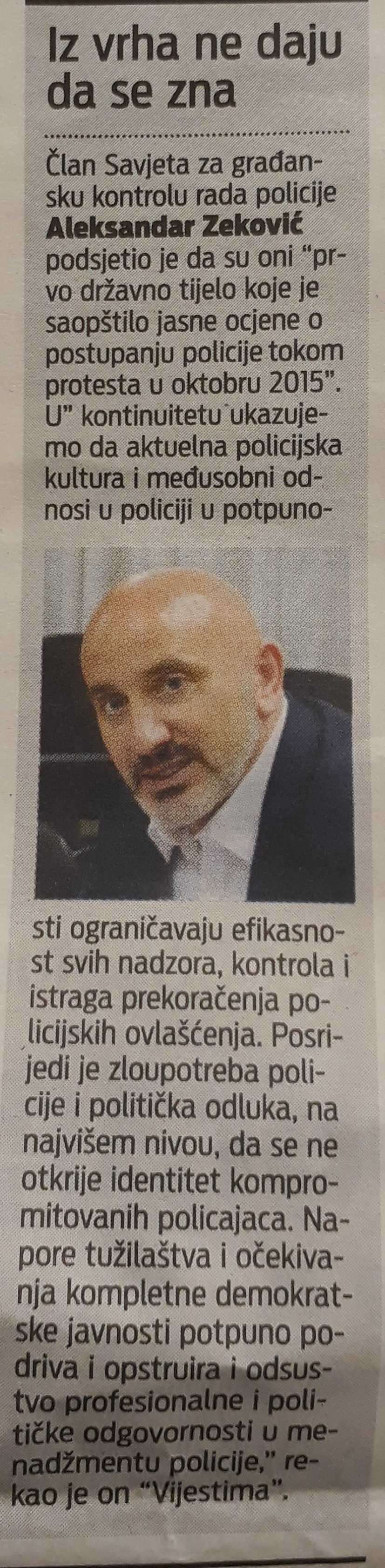 USTAVNO SUDSTVO OTVARA DISKUSIJU O POLICIJSKOJ KULTURI   IZJAVA ČLANA SAVJETA ZA GRAĐANSKU KONTROLU RADA POLICIJE