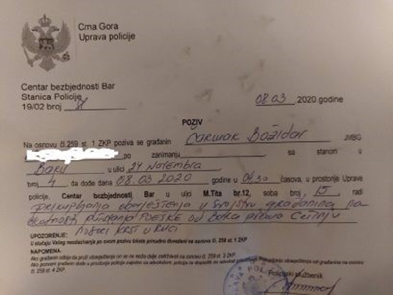 PROVJERAVA SE POSTUPANJE POLICIJE PREMA VJERNIKU IZ BARA